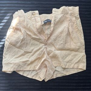 Zara Cream High-Waist Paperbag Shorts